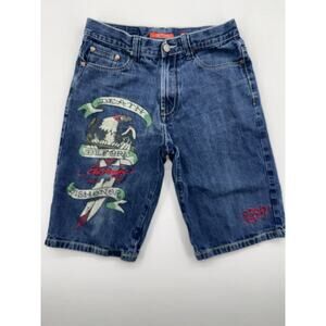 Ed Hardy Denim Jeans Shorts Men 2007 Death Before Dishonor X32 Snake Y2K Vintage